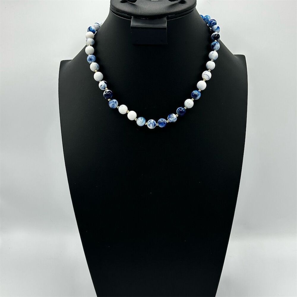 NWT Vintage Ahbra Cale Genuine Lucite Blue and White MultiColored Bead Necklace